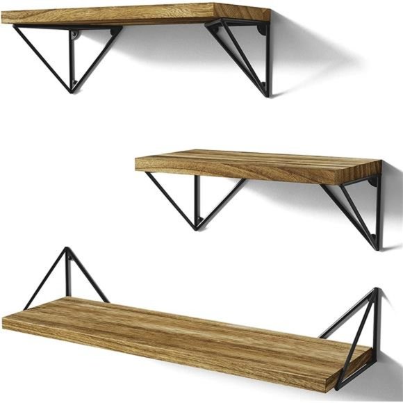 Floating Shelves Wall Mounted Rustic Wall Shelves Set of 3 (Carbonized Black)